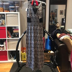 Black and white maxi dress with mesh chest & sides